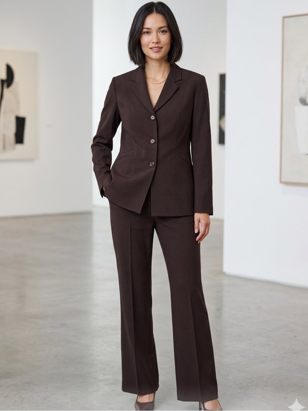 Suzy Shier Women's Brown Two-Piece Pantsuit. 
Suit - Blazer and pants
Sz 11 & 13